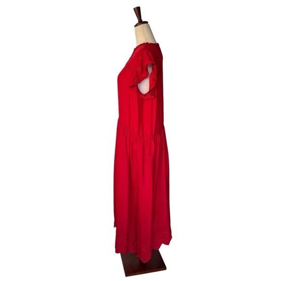 The Great. Moonlight Embroidered Red Silk Midi Dress sz 2 Medium - Picture 10 of 13